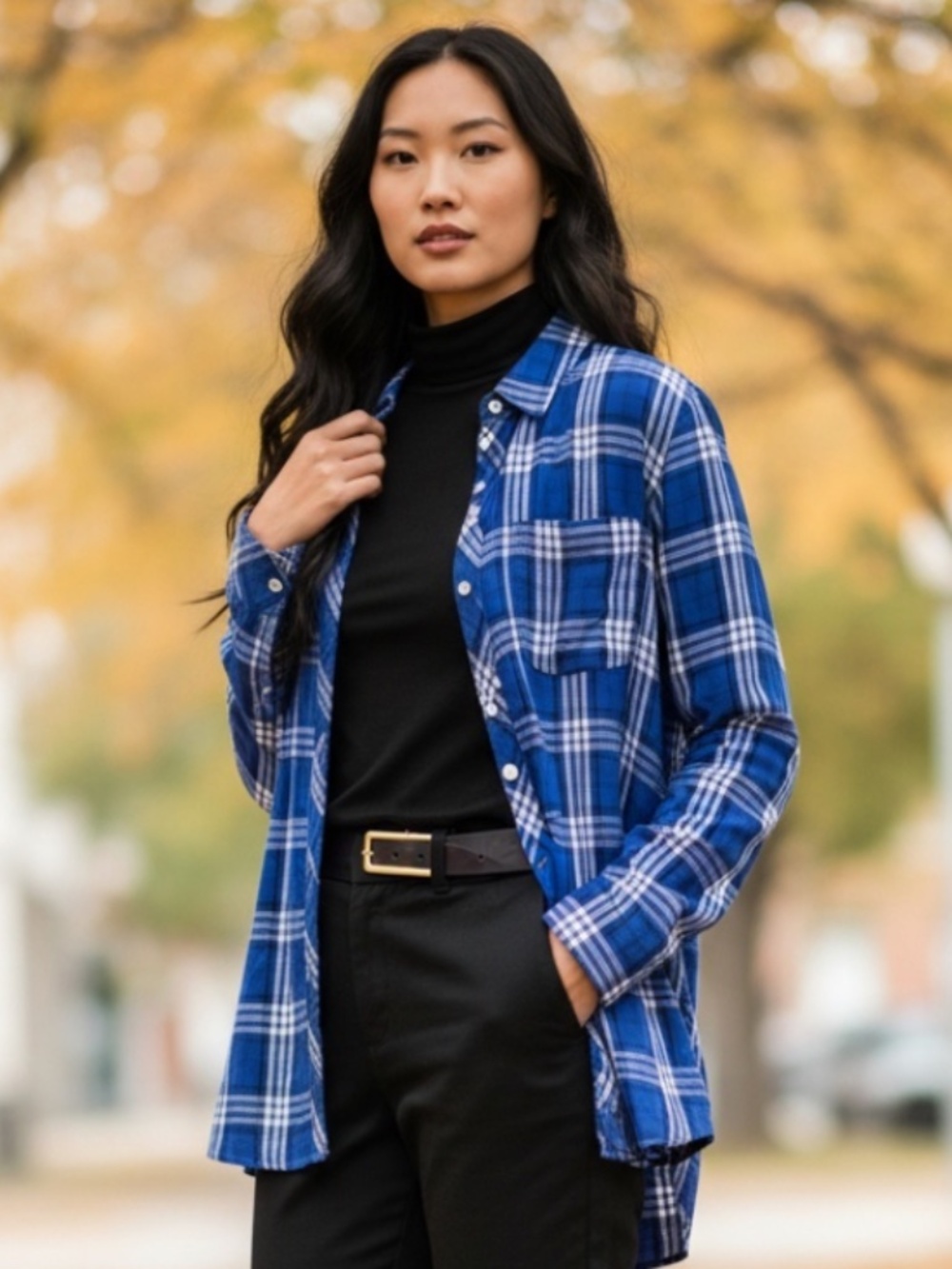 Talbots Shirt Top Blouse Button Down 2X XXL 18 20 Plaid Blue White Fall Chic